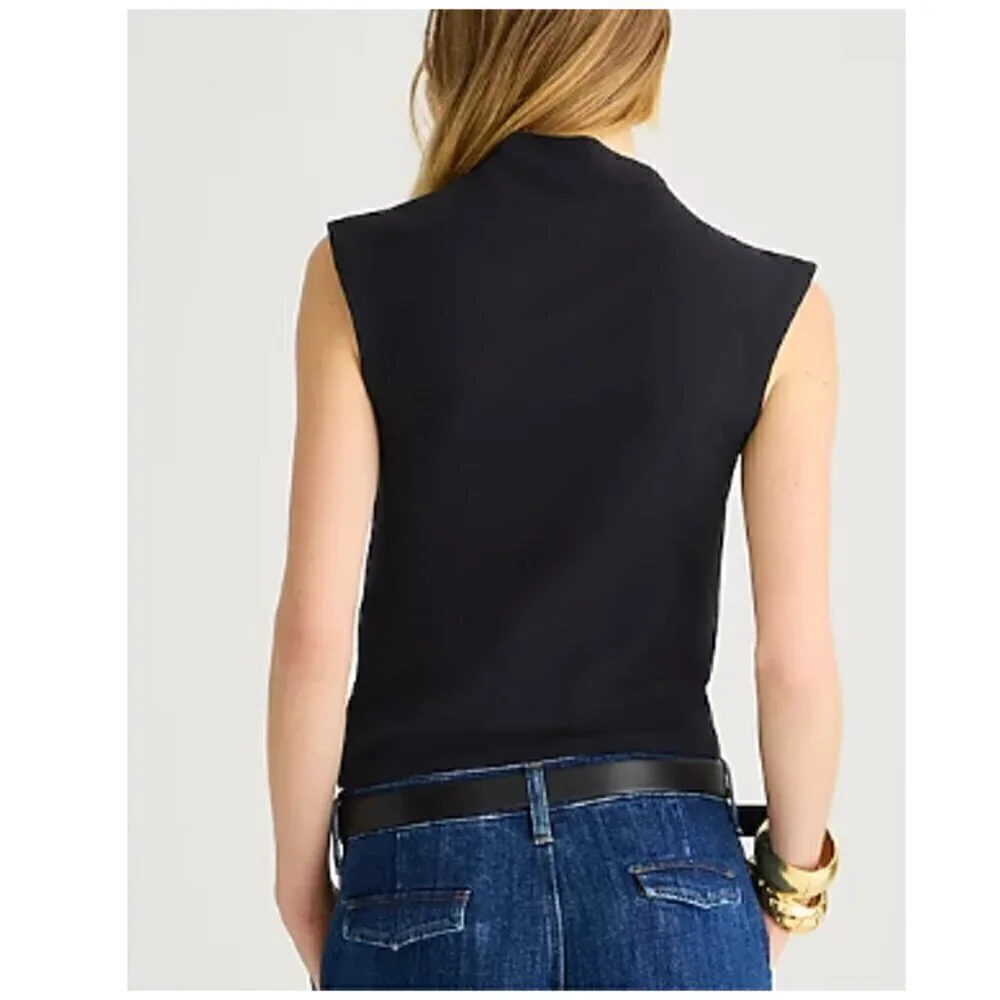 J. Crew Fitted Mockneck Tank Top in Stretch Cotton Blend Black Size XXS NWT